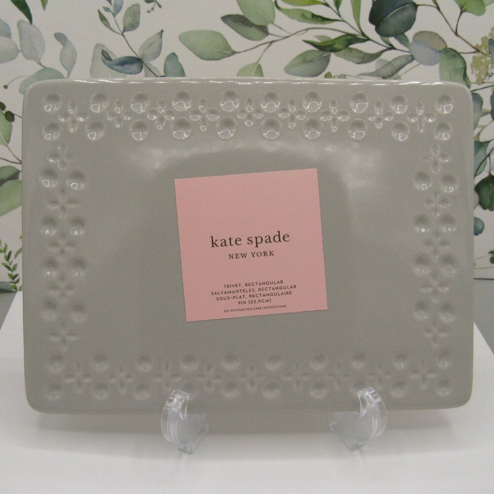 Kate Spade New York Lenox Willow Drive Grey Trivet 9" Rectangle Stoneware New